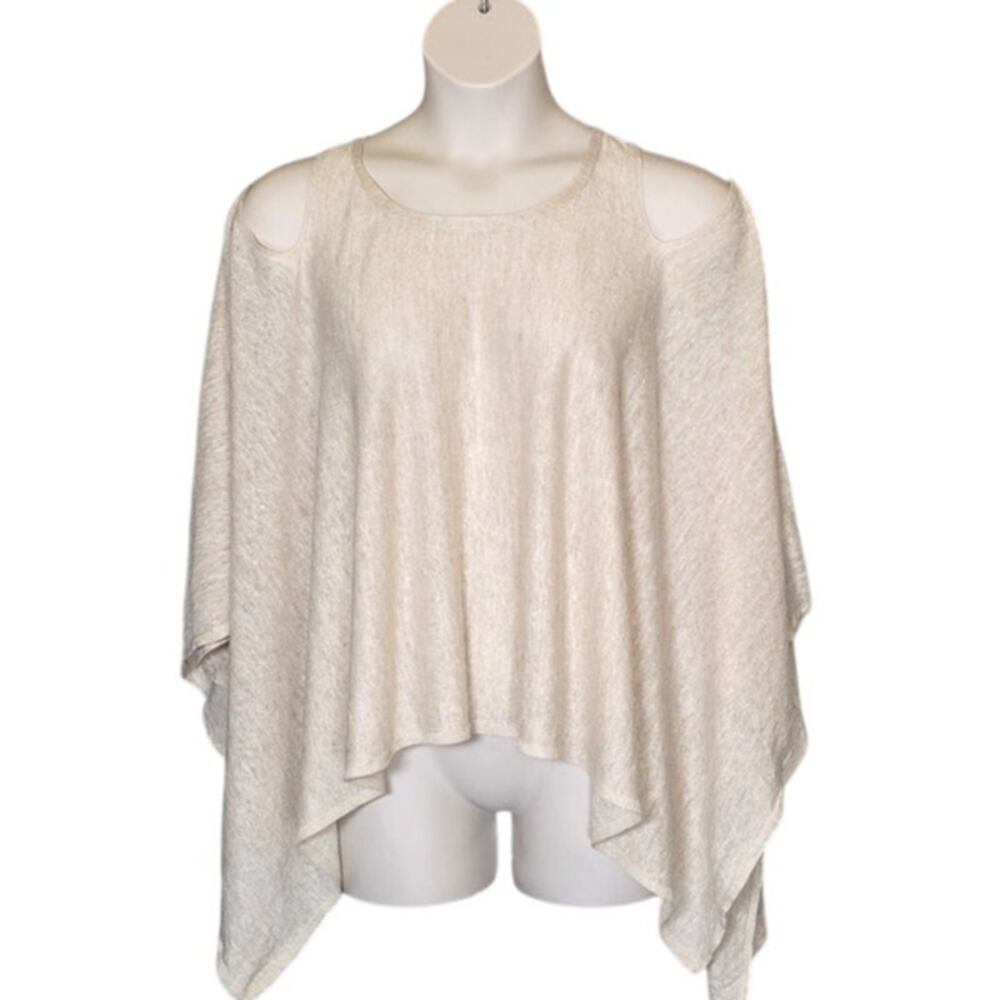 White & Warren Brand Cold Shoulder Linen Poncho Style Top Generously Size M/L